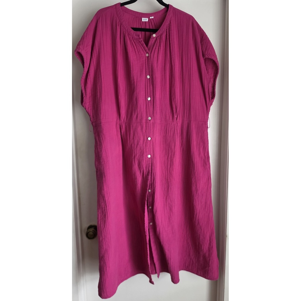 Gap Shirt Dress Women XXL Pink Solid Cotton Sleeveless Collared Maxi Sundress